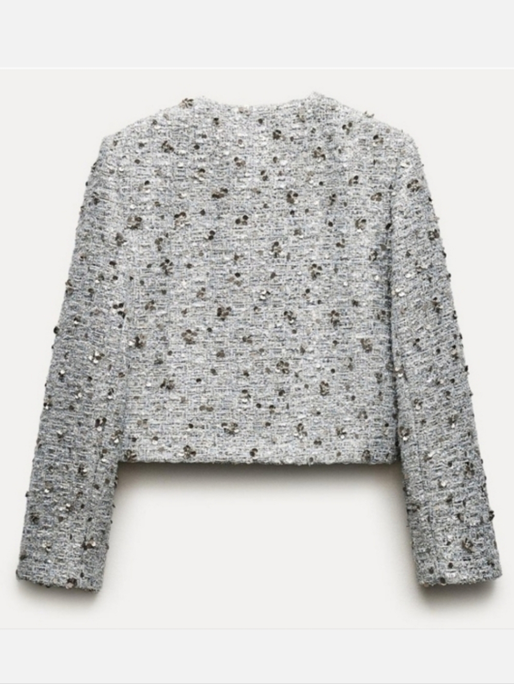 Zara tweed textured sequined blazer  silver gray size XL - Picture 11 of 14